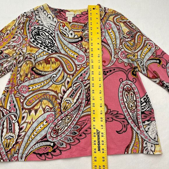 Chicos Pink Paisley Top 3/4 Sleeve Colorful Cotton Blend Boho Womens Large 2 - Picture 4 of 8